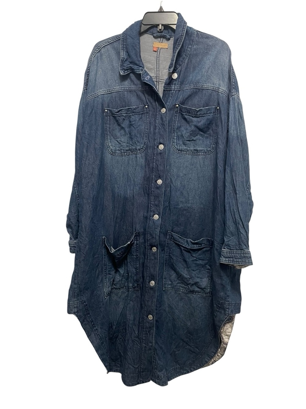 Pilcro Draped Denim Duster Jacket Dress Oversized Contrast Trim Boho L